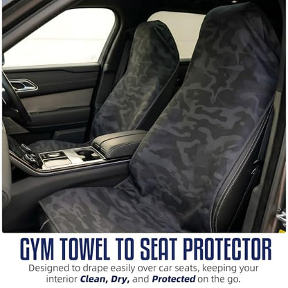 Hooded Microfiber Gym Towel – Highly Absorbent Car Seat Towel with Carry Bag – Double-Sided Sweat Towel, Reversible, Quick Dry & Sand-Resistant Fabric, Camouflage, 130 x 60cm