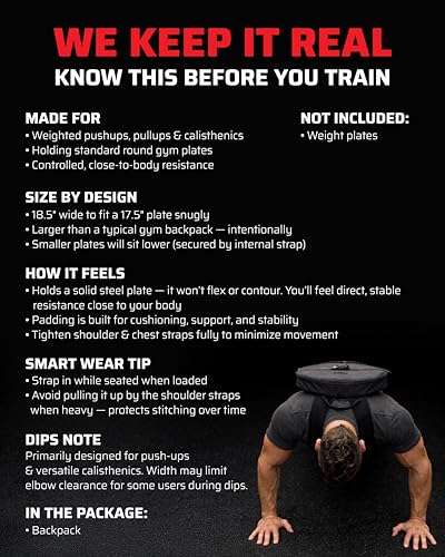 THEFITGUY Weighted Backpack for Gym Weight Plate - for Pushups, Calf Raises, Squats, Wear on Back or Front, Fits Up to 17.5” Diameter, 2.5” Thick Plate, Padded Straps & Secure Buckles - For Home & Gym