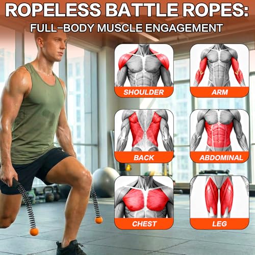 Ropeless Battle Ropes for Home Gym, Portable Cordless Weighted Battle Rope - size: Standard Orange