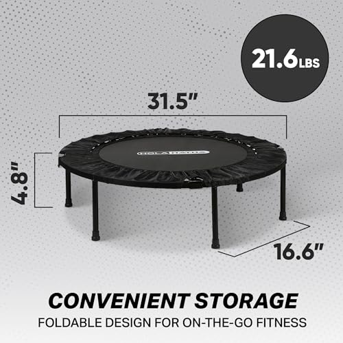 Foldable Mini Trampoline Fitness Rebounder for Home Gym Workouts – with 5-Level Adjustable Handle, Heavy-Duty Steel Frame, Portable Design, and Supports up to 440 Pounds