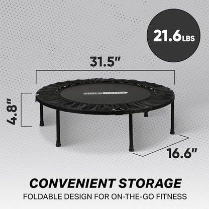 Foldable Mini Trampoline Fitness Rebounder for Home Gym Workouts – with 5-Level Adjustable Handle, Heavy-Duty Steel Frame, Portable Design, and Supports up to 440 Pounds