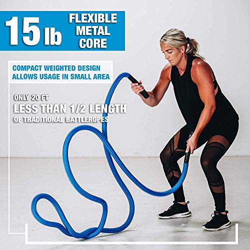 HYPERWEAR Hyper Rope Weighted Short Battle Rope 20 ft / 15 lb – Blue - size: 20 ft (15 lb) Blue