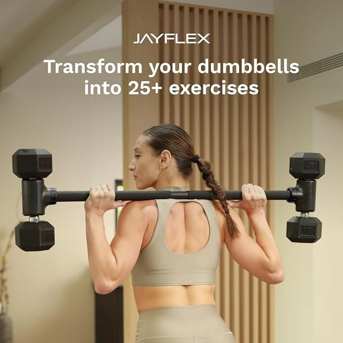 Jayflex Hyperbell Dumbbell Converter - Convert Dumbbells to Barbell Set and Kettlebell for Home Fitness - Adjustable & Up to 200 lb Capacity Weight Barbell for Weight Lifting - color: Barbell