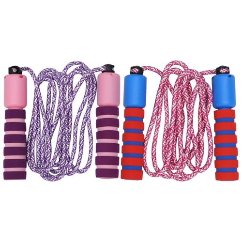 ABOOFAN 2pcs Counting Jump Rope Set, Electronic Skipping Ropes with Cotton Handles, Digital Counter for Fitness and Interactive Play, Purple-pink Red-blue Colors, Workout and School
