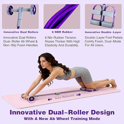 Resistance Bands with Handles, 6 Tube Pedal Resistance Band for Exercise, Dual Pedal Adjustable Resistance, Ab Roller Handle Full Body Home Workout Equipment for Abs, Legs, Arms, Women