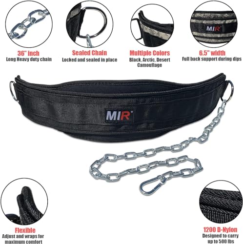Mir Dip belt With 36" - 38" chain, 500lbs - 650lbs weight capacity, Weight lifting for dips and pullups
