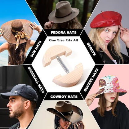 Hat Stretcher for Fitted Hats, Cowboy Hat Stretcher Fitted Hat 7 to 8 1/2, Adjustable Wooden Hat Jack Stretcher Fits All Caps - color: Round Square Silver