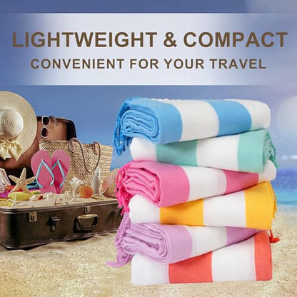 Genovega 6 Packs Oversized Turkish Beach Towels Thin Quick Dry Sand Free Pool Swim Bathing Towel Extra Large Travel Blanket Adult Essentials Accessories Summer Vacation Stripe - color: 6 Multi Stripe