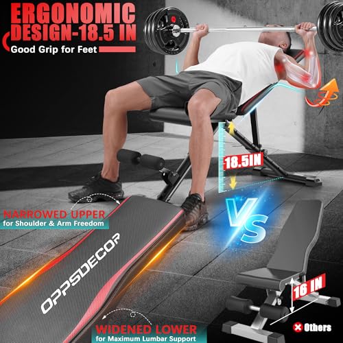OPPSDECOR Fitness Weight Bench, 900LBS Adjustable Incline/Decline/Flat Bench with Quick Folding & Setup, Strength Training Bench Press Bench for Home Gym Full Body Workout