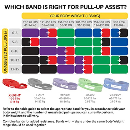 3DActive Pull Up Assist Band - Resistance Band for Strength Training, Powerlifting, Body Stretching, Crossfit - Exercise Guide Included.