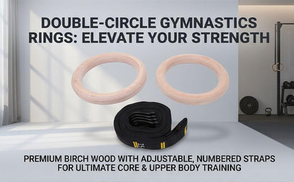 2PCS Gymnastics Rings, Wooden Exercise Rings with Adjustable Straps for Upper Body Home Gym Strength Training
