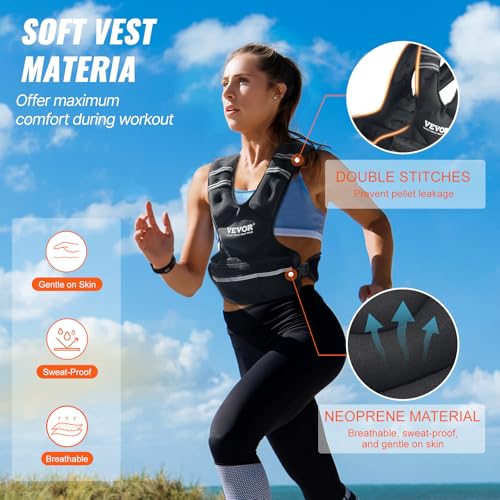 VEVOR Adjustable Weighted Vest, 11-20lb/20-32lbs/35lbs/40lbs Weight Vest with 6 Ironsand Weights and Reflective Stripe, Workout Equipment for Strength Training Running Jogging - color: 20-32 lbs