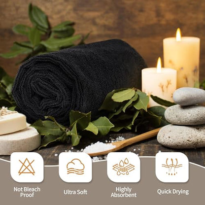 Salon Towels 12 Pack, Black Hand Towels for Bathroom, Quick Dry Gym Towels, Spa Face Towel, Absorbent Microfiber Towels for Salon, Barber, Gym, Bath, Pedicure and Home Hair Care,16 x 27 in - color: Black