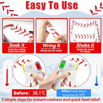 6Pcs Baseball Cooling Towels with Bags 38x12 in Breathable Chilly Microfiber Ice Towel Fast Drying Sport Team Gift for Player Coach Gym Workout Biking Running Yoga (Baseball) - color: White