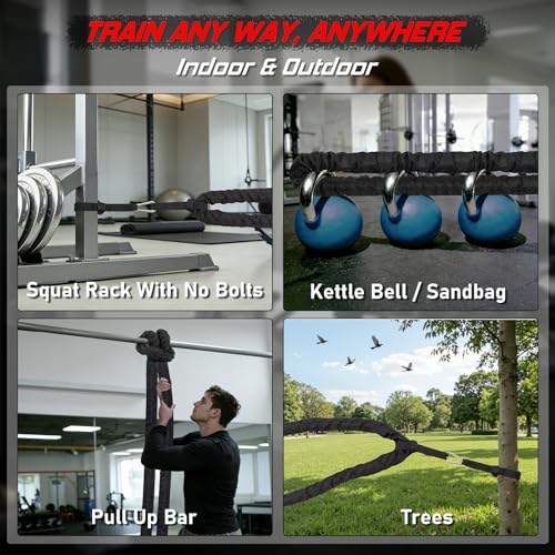Battle Rope for Home Gym Workout - 1.5 Inch 50ft Heavy Weighted Training Exercise Ropes Fitness Equipment with Sleeve and Anchor Strap Kit for Crossfit Outdoor Working Out