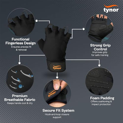 TYNOR Training Gym Gloves Padded Weight Lifting Gloves with Wrist Wrap Extra Grips Adjustable Full Palm Protection Fitness Fingerless Glove for Men & Women, Crossfit, Climbing,1 Pair - size: X-Large, style: With Support