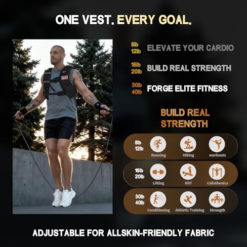 Weighted Vest for Men Women, 8lb/12lb/16lb/20lb/30lb/40lb Fixed Weight, Plus Size Fitness Vest with Phone Pocket & Reflective Strips for Walking Running Rucking Strength Training