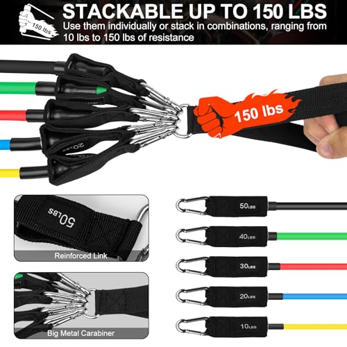SZHLUX Resistance Bands, Workout Bands for Men and Women with Handles, Door Anchor, Carry Bag and Ankle Straps for Resistance Training, Home Workouts, Physical Therapy