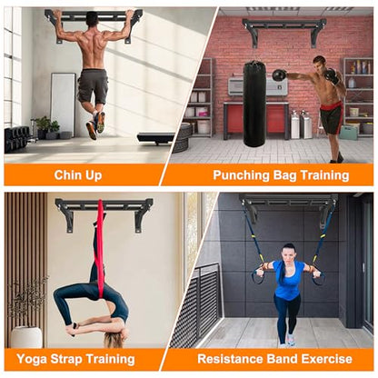 Pull Up Bar Wall Mounted, 600lbs Heavy Duty Chin Up Bar, 24" Multi-Grip Strength Training Pull-up Bars, for Garage Indoor Basement Workout Strength Training Equipment with Round Anchors