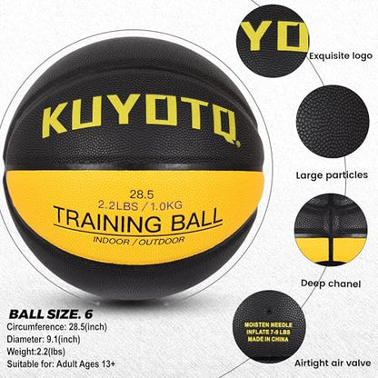 KUYOTQ 3LBS/3.3LBS/2.2LBS Weighted Heavy Training Basketball 29.5/28.5" in and Outdoor Improving Handling Dribbling Passing Rebounding Skill Composite Size 7/6 Weighted Training Basketball Equipment - color: Black,yellow Weighted Basketball 2.2LBS/1.0KG,