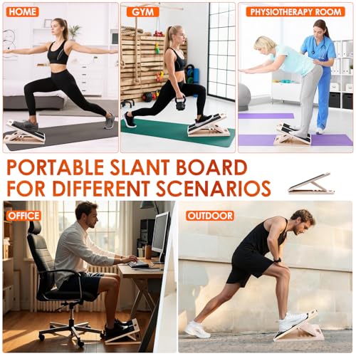 Thickened Wooden Calf Stretching Slant Board, Portable Adjustable Incline Board, 320 Lbs Weight Capacity, Calf Stretch Wedge for Leg, Heel, Suitable for Adults' Leg & Foot Stretching