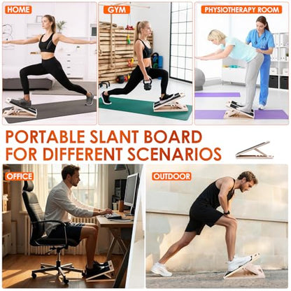 Thickened Wooden Calf Stretching Slant Board, Portable Adjustable Incline Board, 320 Lbs Weight Capacity, Calf Stretch Wedge for Leg, Heel, Suitable for Adults' Leg & Foot Stretching