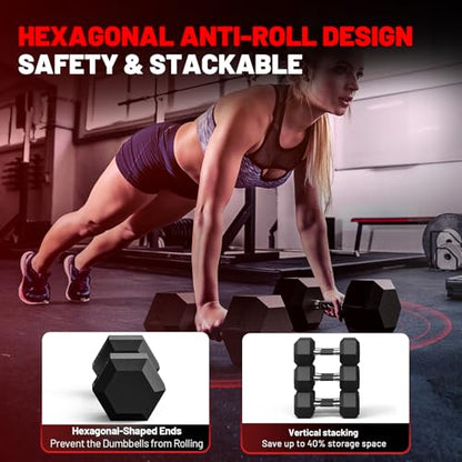 PAPABABE Hex Dumbbell Set with Rubber Grip 2.5-125lb, Odorless Rubber Coated Weight Fixed Dumbbells Set of 2/Single, Weights for Women at Home, Hand Weights for Home Gym & Strength Training,Pesas Para Ejercicios - size: 30 lb, Pair, style: Rubber Grip