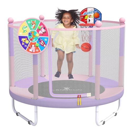 60" 6-in-1 Kids Trampoline, 5ft Mini Toddler Trampoline for Girls Boys - color: Purple&Pink 3- in-1