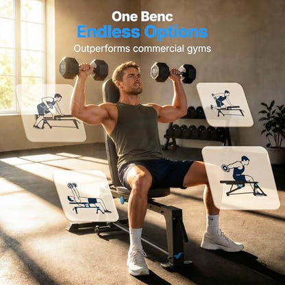 MERACH 1100LBS Adjustable Weight Benches for Home Gym Pro, Ultra-stable Design for Bench Press, Extendable Backrest and Rear Chassis Ensure No Wobble, Innovative Design for Full-Body Home Workouts