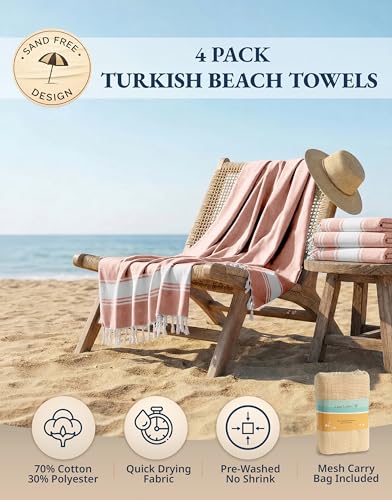 LANE LINEN Beach Towels 4 Pack - Beach Towels Oversized, Pre-Washed Extra Large Beach Towel, Quick Dry, No Sand Beach Towel, Pool Towels for Adults, 39"x71" - Quartz Pink - color: 24: Quartz Pink, size: Pack of 4