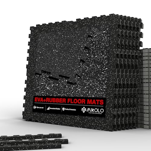 Mikolo 0.56'' Thick 12 Pcs 48 Sq Ft Gym Flooring Mats, High-Density EVA Foam with Rubber Top, Interlocking Exercise Equipment Mats for Home Gym, Protective Workout Mat