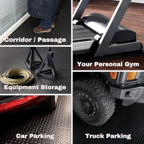 3mm Diamond-Plate Rubber Flooring Roll - Easy to Cut Waterproof Anti-Slip Mat, Heavy Duty Floor Protection for Garage, Gym, Stable, Basement, Kennel, 4' x 14' - size: 4 ft x 14 ft x 0.1 in