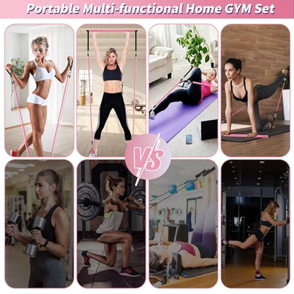 Portable Pilates Bar Kit with Resistance Bands for Men and Women - 3 Set Exercise Resistance Bands - Multifunctional Home Gym - Supports Full-Body Workouts – with Fitness Poster and Video