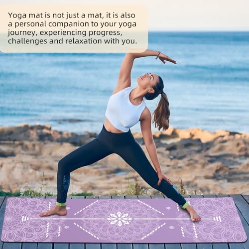 FOLAI Extra Thick Yoga Mat 6mm，pilates mat thick - Non-Slip Exercise Mat for HIIT, Pilates & Home Workouts & Workout with Free Carry Strap - color: body line purple