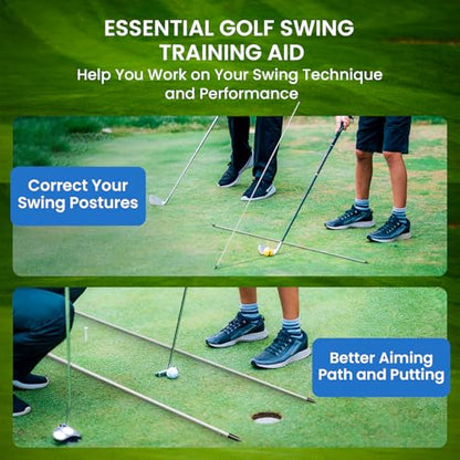 FINGER TEN Golf Alignment Sticks Rods Swing Trainer Tools 43 Inch 3 Pack, Fits in Golf Bag Tour Stickers Practice Training Aid