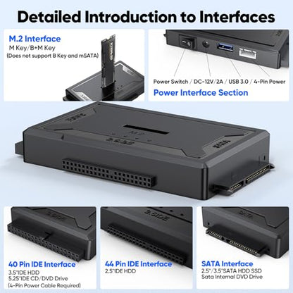 Hard Drive Reader 4-in-1, M.2 SATA IDE to USB Dock Ultra Data Retrieval Kit