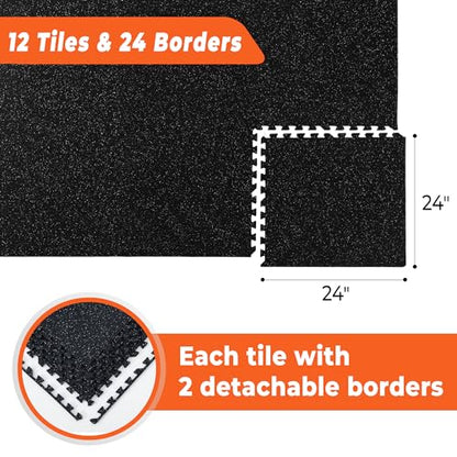SUPERJARE 0.4'' Thick 12 Pcs 48 Sq Ft Rubber Top Exercise Equipment Mats - size: 12 Tiles (48 Sq Ft)