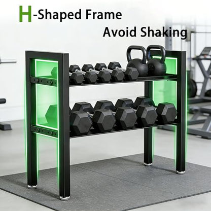 Dumbbell Storage Rack, Weight Rack for Dumbbells, 2 Tier Adjustable Kettlebell Rack Shelf Weight holder for Home Gym Heavy-Duty Space-Saving (Rack Only)