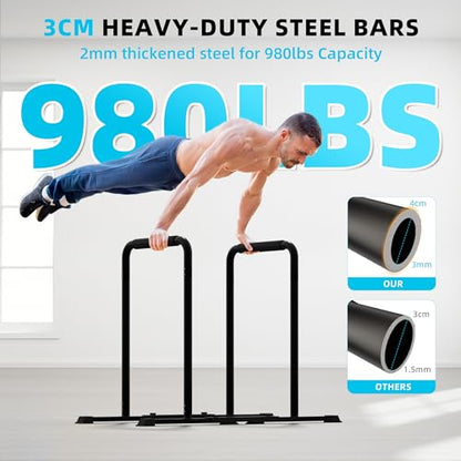 Outdoor Basic 2-in-1 Adjustable Dip Bar Station - Heavy Duty Parallel Bars with Connecting Parts, Extra Tall & Thickened Steel Design for Home Gym, Calisthenics & Strength Training (Dip Bar Pro Max)