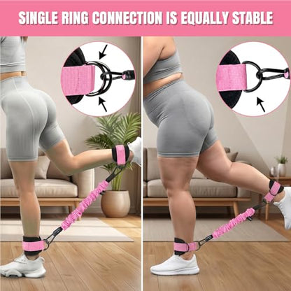 Pedal Resistance Band 40/50/60 lbs with Handles and Ankle Cuffs, 3-Tube Adjustable Exercise Bands for Women’s Home Workout, Abs, Core, Arm, Leg and Hip Training