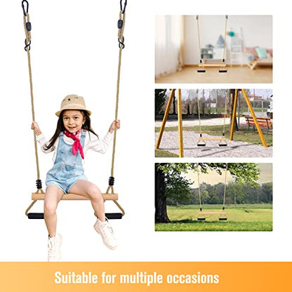 Wooden Trapeze Swing Bar with Gym Rings for Children's Swing Set Indoor Outdoor Garden,Yard,Playground