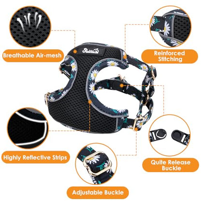 Lukovee No Pull Puppy Harness and Leash Set - Adjustable Lightweight Soft Dog Harness, Reflective Step in Breathable Mesh Vest with 51in Leash for Walking Hiking Small Medium Dogs (Black, XS)