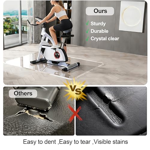 Exercise Bike Mat for Hardwood Floor Protector 36"x48" Clear Waterproof Bike Trainer Mats with Non-Slip Pads for Carpet Durable Thick Indoor Cycling Mat for Home Gym or Workouts
