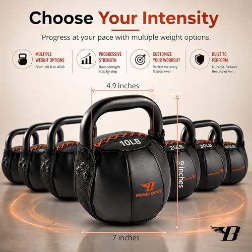 Bionic Body by Kim Lyons Soft Kettlebell with Handle | Soft Weight for Strength Training, Conditioning, Core & Full Body Workouts | Ergonomic Grip | Home Gym, Cross Training, HIIT & Functional Fitness Equipment - style: Orange - 10 LB