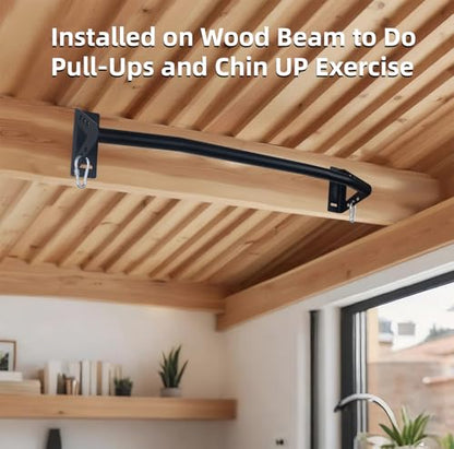 Wall Mounted Pull Up Bar Doorway, Heavy Duty Strength Training Pull-Up & Chin Up Bars for Doorframe, Support Beam or Joist Mount Thick Metal Sturdy Construction Support 500 lbs