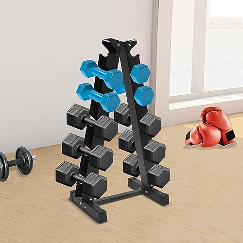 6-Tier Dumbbell Weight Rack, Rubber Encased Exercise & Fitness Hex Dumbbell, Dumbbell Rack Stand for Home Gym – Heavy Duty A-Frame Weight Rack Holds 6 Pairs of Dumbbells, 660 lbs Capacity