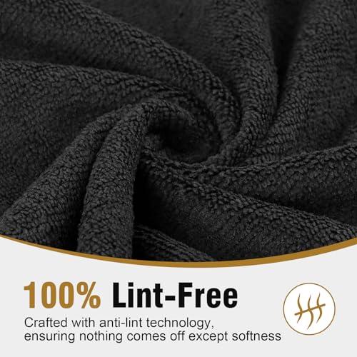 HOMEXCEL Soft Salon Towels 24 Pack,16 by 29 inches, 100% Lint Free, 7X Super Absorbent Microfiber Hair Towels, Fast Dry Hand Towels for Salons, Gym, Spa, Home and Personal Use, Black