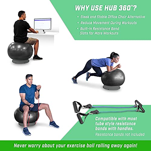 GoSports Yoga Ball Base for Fitness Balls - Charcoal, Green, or Blue -Hub 360 Universal Stability Stand
