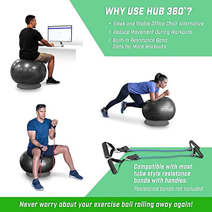 GoSports Yoga Ball Base for Fitness Balls - Charcoal, Green, or Blue -Hub 360 Universal Stability Stand