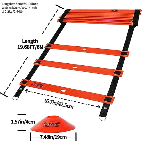 POWER GUIDANCE Agility Ladder (20 Feet) with Cones for Speed Agility Training & Quick Footwork Exercise - Soccer & Football Training Equipment for Adults, Youth & Kids - color: Red